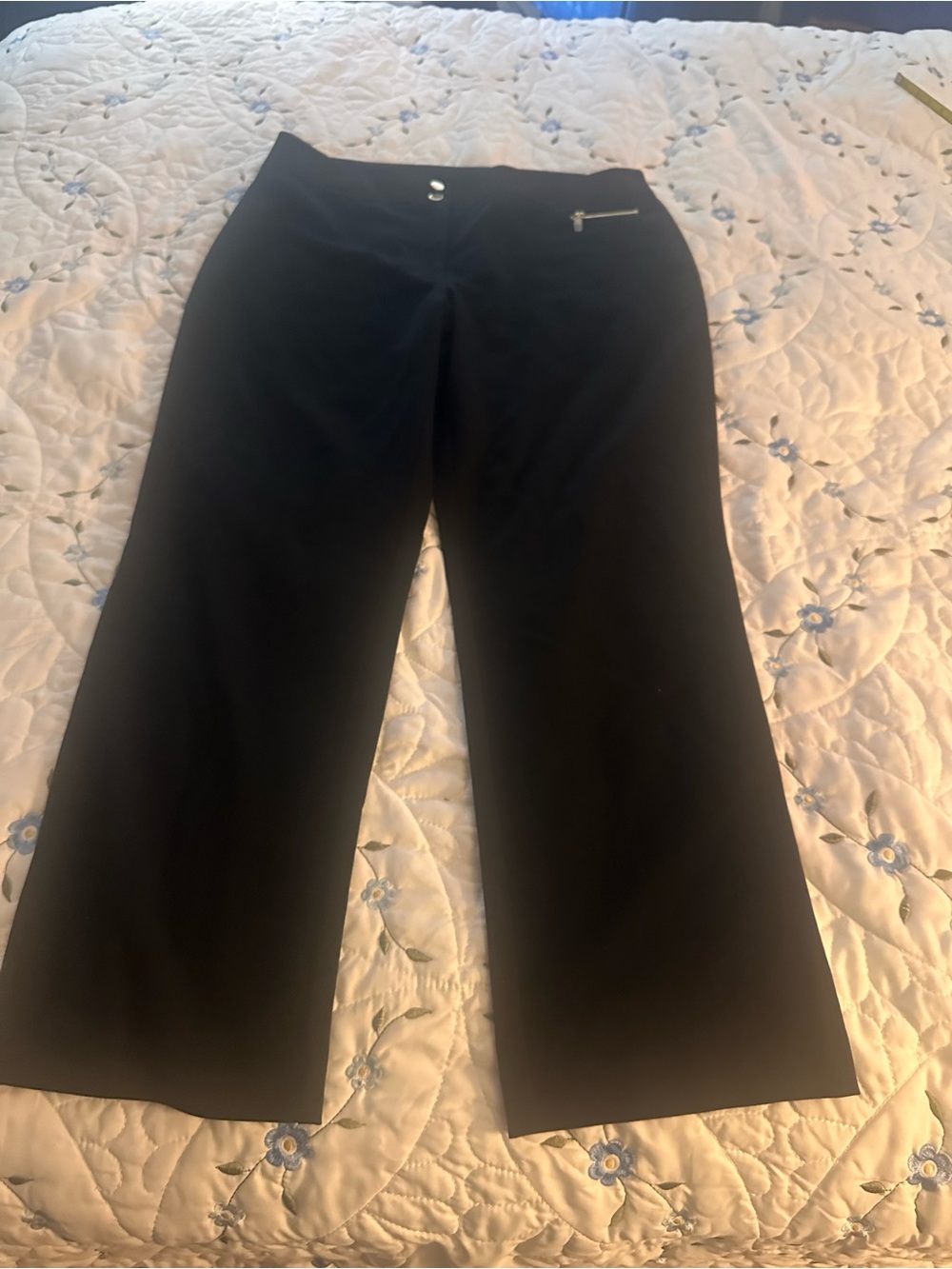 Anne Klein Black Wide-Leg Dress Pants with Zip Accent